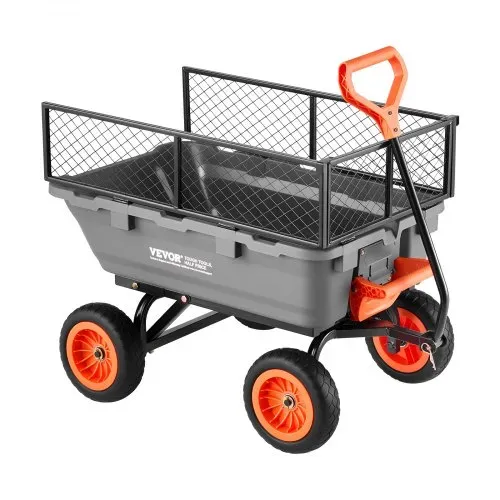 VEVOR Gartenwagen mit Kippfunktion, 362 kg Belastbarer Bollerwagen 270° Drehbarer Transportwagen für Gartenarbeit aus Kunsttoff Stahl mit 10 Zoll Kunststoffreifen Metallzaun für Rasen, Kies & Schlamm – Bild 10