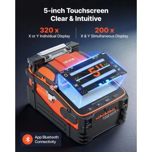 VEVOR Glasfaser-Spleißgerät LWL-Spleißgerät 6 Motoren 0,1µm Kernausrichtung, Fusionsspleißgerät mit VFL OPM für SM MM DS NZDS, 5s Spleißen, 15s Heizung, 5 Zoll Touchscreen, 3-in-1 Faserhalter, 7800mAh – Bild 3