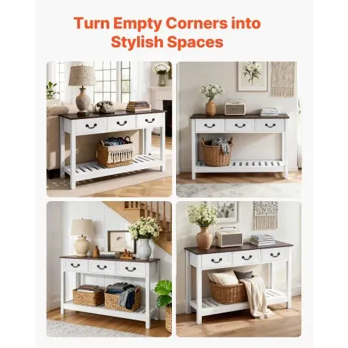 VEVOR Konsolentisch Sofatisch mit Schubladen & Ablagefach, schmaler rechteckiger Eingangstisch aus MDF + Spanplatte für Flur Schlafzimmer Wohnzimmer Foyer, Flurtisch 120 x 30 x 80 cm Braun + Weiß – Bild 6