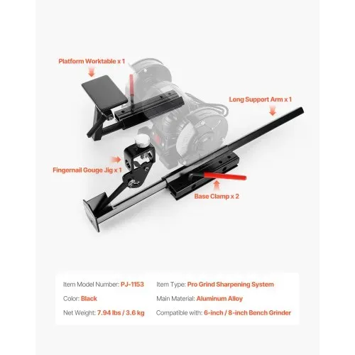 VEVOR Multi-Schleifvorrichtung für Doppelschleifmaschinen 152,4 mm und 203,2mm, mit Plattform, langer Stützstange, für Meißel, Hohleisen, Hobeleisen, Schnitzwerkzeuge, Drechselwerkzeuge – Bild 6
