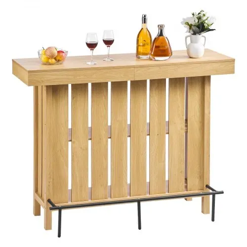 VEVOR Hausbar mit 3 Ebenen, Bartresen aus Holzwerkstoff mit Fußstütze & Flaschenöffner-Halter, Moderne Bartheke mit viel Stauraum für Wohnzimmer & Keller, Belastbar bis 81,6 kg, 1400 x 398 x 1055 mm – Bild 9