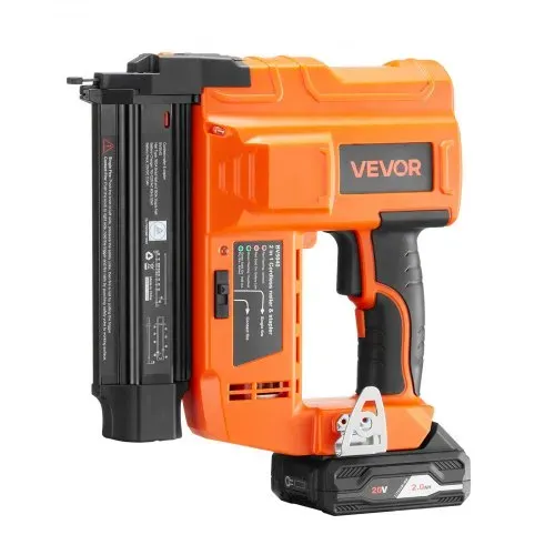 VEVOR 2 in 1 Akku-Nagler 18 Gauge 20 V Akku-Nagler und Tacker, 100 Nägel/min, mit 500 Nägeln & 500 Klammern & 2,0 Ah Lithiumbatterie & Ladegerät, für Heimwerkerarbeiten Holzbearbeitung Orange – Bild 8