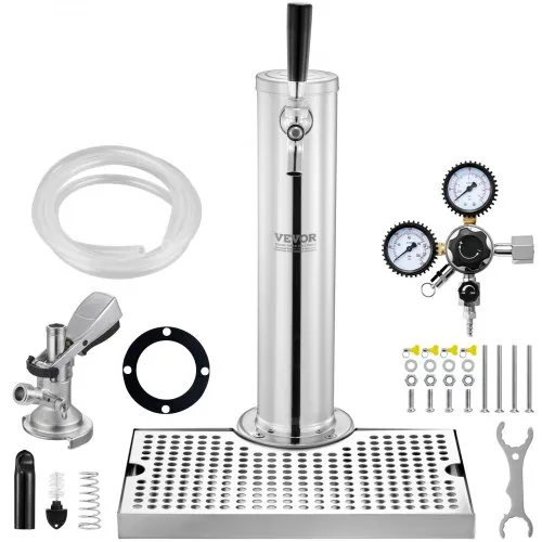 VEVOR Kegerator-Turm-Kit, Einzelzapfhahn-Bierumrüstsatz, Edelstahl-Fass-Bierturm-Zapfanlage mit Doppelmessgerät W21.8-Regler und A-System-Fasskupplung, Biertropfschale für Partys zu Hause VEVOR Kegerator-Turm-Kit, Einzelzapfhahn-Bierumrüstsatz, Edelstahl-Fass-Bierturm-Zapfanlage mit Doppelmessgerät W21.8-Regler und A-System-Fasskupplung, Biertropfschale für Partys zu Hause