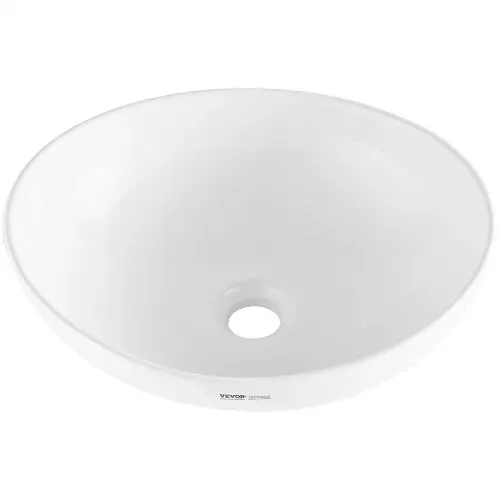 VEVOR Ovales Aufsatzwaschbecken Waschbecken, 409 x 341 x 144 mm, Badezimmer-Aufsatzwaschbecken über der Theke, Keramikwaschbecken moderner Stil, für Toiletten, Hotels, Restaurants, helles Weiß – Bild 9