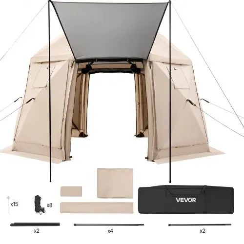 VEVOR Pop-up-Pavillon 3,6 x 3,6 m, 13-seitiges, kugelförmiges Campingzelt mit abnehmbarem Dach & Tragetasche, 360°-Belüftung Sonnenschutz, Partyzelt für 8–10 Personen, Beige – Bild 8