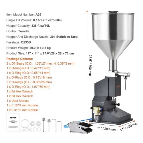 VEVOR 5–50ml Abfüllmaschine Manuell Flüssigkeitsabfüllmaschine aus lebensmittelechtem Edelstahl 304 Silikon PTFE kompatibel mit 500-W-Luftkompressor Filling Machine Zum Abfüllen von Honig Öl Essenz – Bild 10