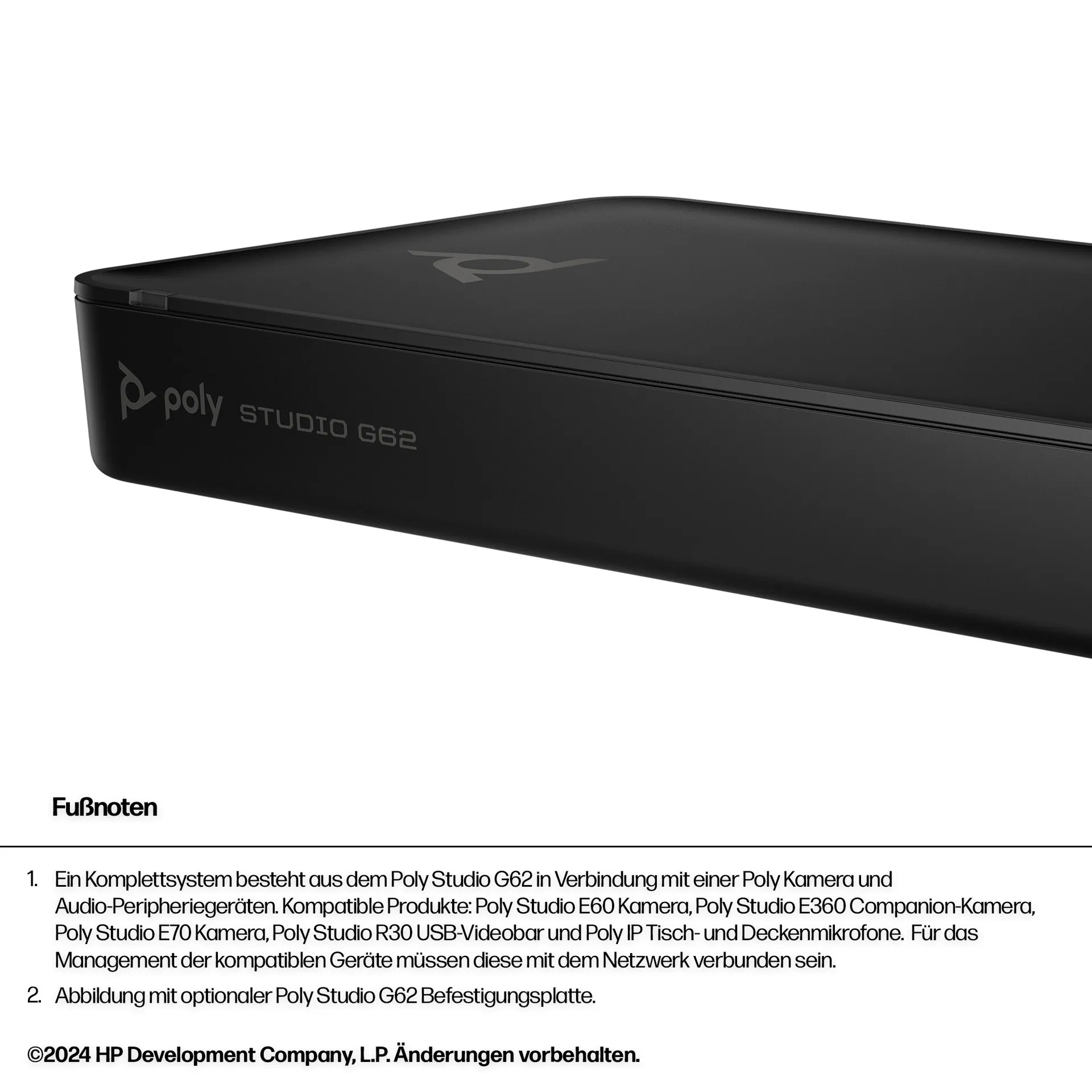 HP Poly Studio G62 Videokonferenzsystem mit Halterungsplatten-Kit – Bild 2