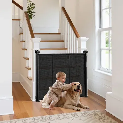 VEVOR einziehbares Babygitter 870 mm hoch, ausziehbar bis 1800 mm breit, Gitter für Kinder oder Haustiere, Netzmaterial, einfach zu installieren, für Innentreppen Türen Flure Spielzimmer Schwarz – Bild 7