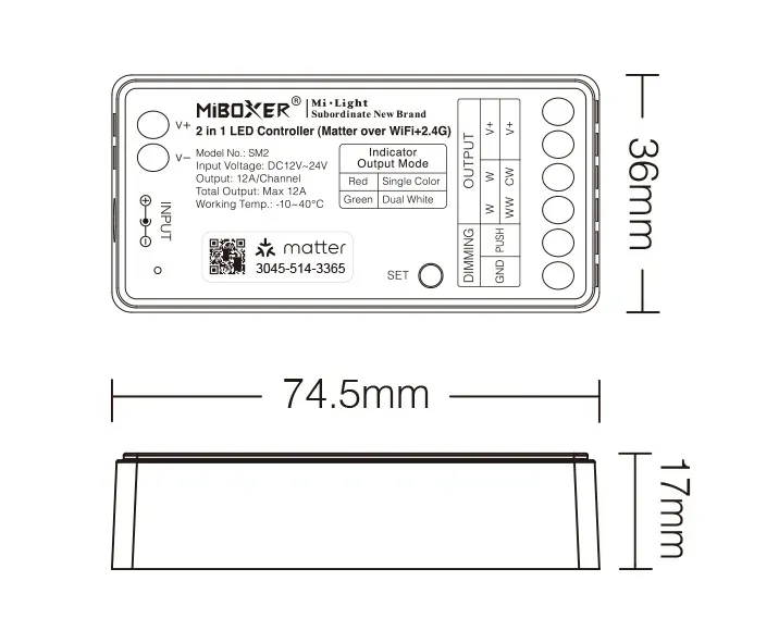 MiBoxer SM2 LED Controller Matter-Serie 2in1 Single colour/CCT(dual white) dim DC12/24V Matter Over WiFi+2.4GHz – Bild 6