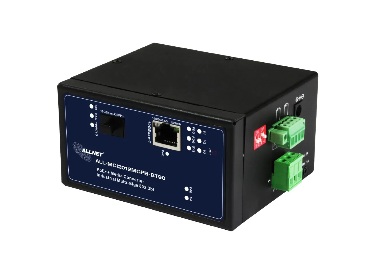 ALLNET Medienkonverter Industrial PoE (15,4W/30W/60W/90W) 10G-BASE-SX/-LX Single-/ Multimode SFP+ to RJ45 MultiG • Power-Booster 12~57VDC • DIN • ALL-MCI2011P-60W – Bild 7