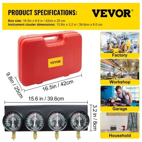 VEVOR ergaser Synchronizer Kraftstoff-Vakuumvergaser B100132, Synchro Vergaser Manometern 50X30X15cm, Synchronizer Vergaser Synchronisator Set, Kraftstoff Vakuumvergaser – Bild 6