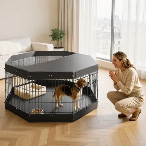VEVOR Welpenauslauf Welpen-Freigehege 76cm 8-tlg. mit Deckel & Bodenmatte, Spielplatz für Mittelgroße Hunde Katzen & Andere Kleintiere Faltbar Durch die Verschiedenen Formen Vielfältig Einsetzbar – Bild 7
