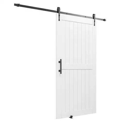 VEVOR Schiebetür im Scheunenstil Schiebetürsystem (1067 x 2134 mm) aus hochfesten MDF-Platten, Scheunentor mit Hardware-Kit & wasserfester PVC-Oberfläche & H-Rahmen für Wohnzimmer Badezimmer Weiß – Bild 10