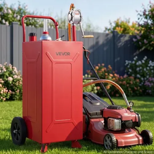 VEVOR 113,6L Kraftstofftrolley Mobile Tankanlage mit Manueller Handpumpe, Tragbarer Kraftstofftank für Auto Rasenmäher Boot, Mit 2 Rollen & Ölstandsanzeige, Für Benzin & Diesel, Kohlenstoffstahl, Rot – Bild 7