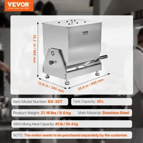 VEVOR manueller Fleischmischer 30 L Fleischverarbeitungsgerät mit Kippbehälter (maximales Mischen von 20,4 kg Fleisch), Fleischmischer Wurstmischer mit Untersetzungsgetriebe, Handmixer für Hackfleisch – Bild 6