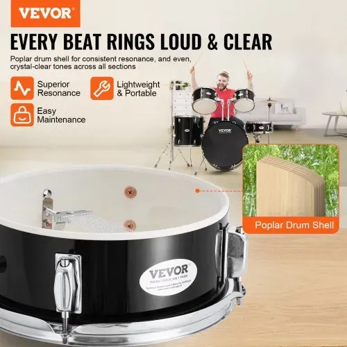 VEVOR Schlagzeug, 5-teilig, Drum in voller Größe mit Bass-Toms, Snare, Standtrommel, verstellbaren Thronständern, Becken, Hi-Hat-Pedal und Drumsticks, Anfänger-Schlagzeug für Erwachsene, schwarz VEVOR Schlagzeug, 5-teilig, Drum in voller Größe mit Bass-Toms, Snare, Standtrommel, verstellbaren Thronständern, Becken, Hi-Hat-Pedal und Drumsticks, Anfänger-Schlagzeug für Erwachsene, schwarz