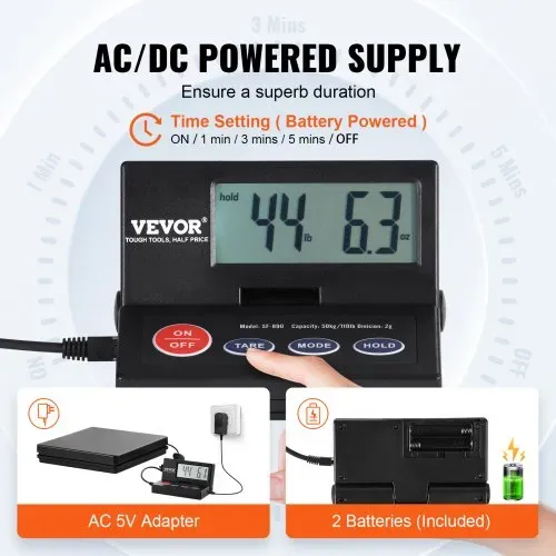 VEVOR Plattformwaage 10g-50kg Paketwaage 2g Genauigkeit Digitalwaage kg/lbs/lbs:oz/g Zählwaage 250x250x43mm ABS-Gehäuse Tara-/Hold-Funktionen AC/DC-Netzteil Industriewaage Briefwaage Waage – Bild 4