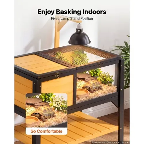 VEVOR Schildkrötenhaus Schildkrötengehege Reptilienkäfig 840x510x770 mm, für Schildkröten Reptilien, Tannenholz, mit 2 Räumen, Ablagefach, Lampenständer, Aufklappbarem Deckel & Acryl-Sichtfenster – Bild 2