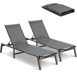 VEVOR Chaiselongue-Stühle für den Außenbereich, Aluminium-Terrassen-Liegestühle mit 5 verstellbaren Positionen, klappbare Pool-Liegestühle, Liegestühle und komplett flache Sonnenstühle für Terrasse, Strand, Pool, Dunkelgrau, 2 Stück VEVOR Chaiselongue-Stühle für den Außenbereich, Aluminium-Terrassen-Liegestühle mit 5 verstellbaren Positionen, klappbare Pool-Liegestühle, Liegestühle und komplett flache Sonnenstühle für Terrasse, Strand, Pool, Dunkelgrau, 2 Stück