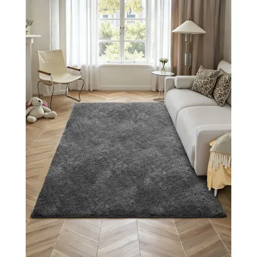 VEVOR Hochflor Teppich 2438x1524 mm, flauschiger Teppich mit dreilagigem Material, 35 mm Florhöhe, Bodenteppiche für Wohnzimmer, Schlafzimmer, Wintergarten, fusselfrei & weich, rutschfest, Grau – Bild 3