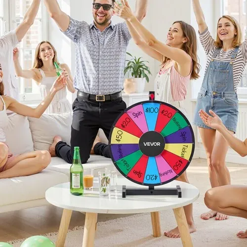 VEVOR Glücksrad Drehrad (457 mm) 14 Slots Glücksrad mit Ständer, Lotteriespiele Gewinn-Roulette mit Tafelschwamm und 2 Markern, 6 Farben, Spinning Prize Wheel ideal für Party Kneipe Messe – Bild 7