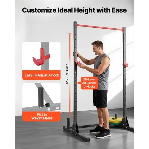VEVOR Power Rack 362,87 kg Belastbar, multifunktionales Squat Rack für Heimfitnessstudio, Krafttrainingsgerät mit 28-fach verstellbaren J-Haken für Langhantel-Kniebeugen Klimmzüge Gewichtheben – Bild 3