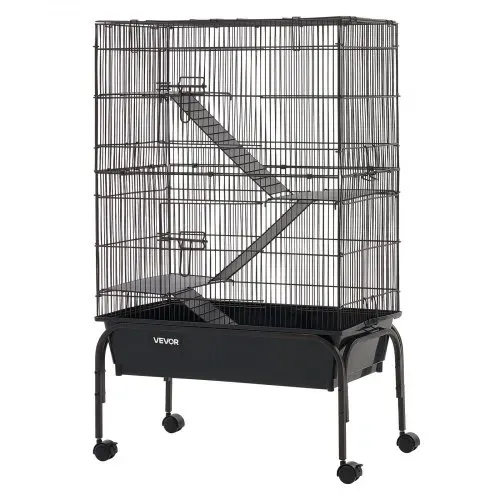 VEVOR Kleintierkäfig Metall Frettchenkäfig Kleintiergehege 63x36x101 cm, Frettchen Chinchillas Gleithörnchen Meerschweinchen & Kaninchen 3-Stöckig 13,97 mm Drahtabstand Feststellbare Schwenkrolle – Bild 10