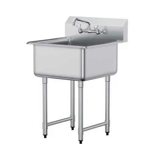 VEVOR Edelstahl Spültisch Gewerbliche Spülbecken 686 x 610 x 1041 mm, Spülbecken Edelstahl mit Wasserhahn 104 kg Tragfähigkeit, Edelstahlspüle Spülbecken Waschbecken Küche Freistehendes Spülbecken – Bild 8
