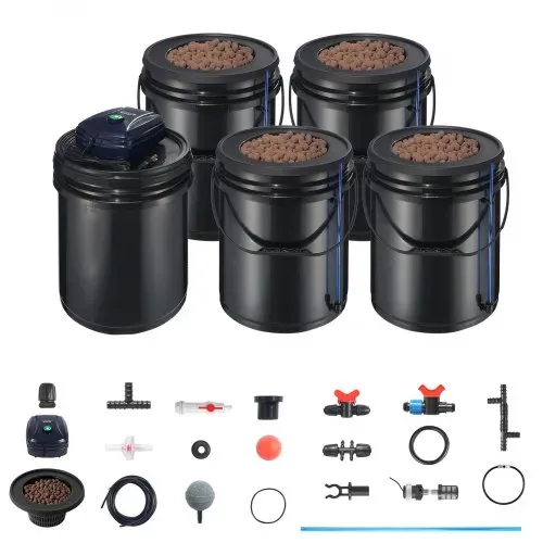 VEVOR RDWC Hydrokultur-Anbausystem, Hydrokultur-Anbauset mit Top Drip, Umwälz-Tiefwasserkultur, 4 Schnallen und 1 Reservoir, mit Luftpumpe und Wasserstandsanzeige für Blattgemüse – Bild 8
