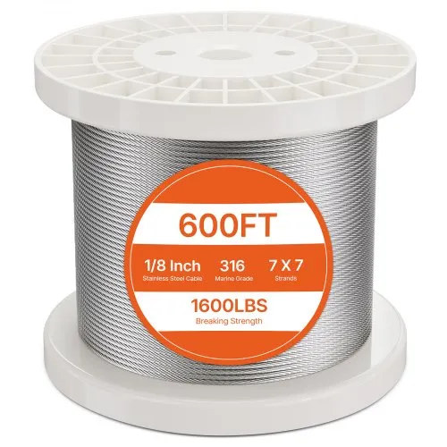 VEVOR Drahtseil-Set, Ф3,18mmx182,3m, 316 Edelstahlkabel mit Schneider & Handschuhen, 7,1kN Bruchfestigkeit, 7×7 Litzen, Bau-Marine-/Flugzeugqualität für Handläufe, Treppen, Terrassen, Zäune VEVOR Drahtseil-Set, Ф3,18mmx182,3m, 316 Edelstahlkabel mit Schneider & Handschuhen, 7,1kN Bruchfestigkeit, 7×7 Litzen, Bau-Marine-/Flugzeugqualität für Handläufe, Treppen, Terrassen, Zäune