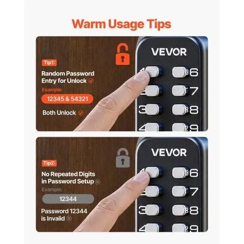 VEVOR mechanisches schlüsselloses Türschloss mit doppelseitiger Tastatur (14 Tasten), schlüsselloses Türschloss aus Edelstahl, eingebautes Codeschloss für Haus Büro Außenzaun Garage – Bild 5