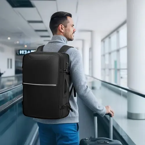 VEVOR Vakuum-Reiserucksack, 80 L, erweiterbarer Vakuum-Kompressions-Reiserucksack mit Pumpe, mit TSA-zugelassenem Schloss, USB-Ladeanschluss, wasserabweisendes Handgepäck, für Business, Schwarz – Bild 7