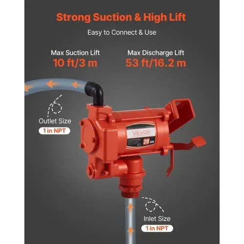 VEVOR Kraftstofftransferpumpe, 230V AC, elektrische Diesel-Transferpumpe, 76l/min, mit automatischer Abschaltung der Kraftstoffdüse, Förderschlauch, für Benzin, Kerosin, Biodiesel, Ethanol-Gemisch – Bild 2
