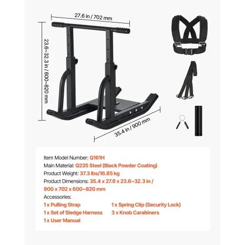 VEVOR Gewichtsschlitten Kraftschlitten Krafttrainingsschlitten zur Verbesserung der Geschwindigkeit bei sportlichen Übungen, Fitnessgerät mit verstellbarem Griff, für 25/51 mm Gewichtsscheiben – Bild 6