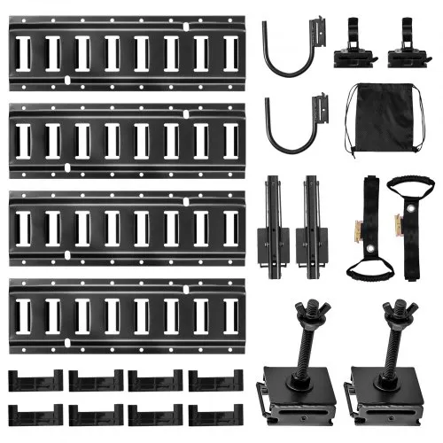 VEVOR E-Track-Zurrschienen-Set, 4er-Pack 0,4 m, inkl. 2 U-förmige Haken, 2 Werkzeughalter, 2 Schienenregalhalterungen, 2 Reifenhalter, 2 Kabelaufbewahrungsringe, 8 Endkappen und 1 Tasche VEVOR E-Track-Zurrschienen-Set, 4er-Pack 0,4 m, inkl. 2 U-förmige Haken, 2 Werkzeughalter, 2 Schienenregalhalterungen, 2 Reifenhalter, 2 Kabelaufbewahrungsringe, 8 Endkappen und 1 Tasche