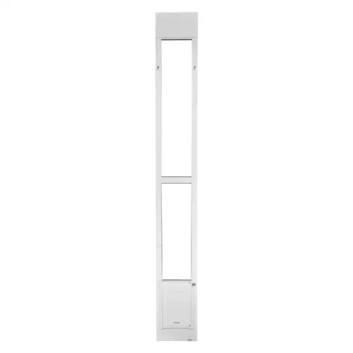 VEVOR Hundetür Haustiertür für Glasschiebetür, 2311–2439 mm höhenverstellbar, Rahmen aus Aluminiumlegierung mit drehbaren Metallscharnieren & Schlossdesign, 209,6 x 311,2 mm Vorhangmaße, Weiß – Bild 9