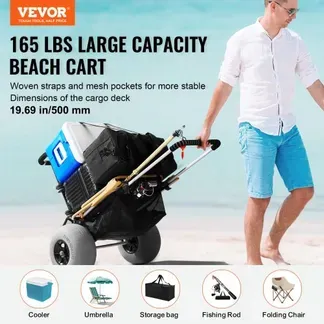VEVOR Strandkarre Bollerwagen Sandwagen, Strandwagen 74,84 kg Tragkraft, Zusammenklappbarer Sandwagen aus Aluminium 685 bis 1135 mm Einstellbare Höhe, Robuster Wagen für den Strand VEVOR Strandkarre Bollerwagen Sandwagen, Strandwagen 74,84 kg Tragkraft, Zusammenklappbarer Sandwagen aus Aluminium 685 bis 1135 mm Einstellbare Höhe, Robuster Wagen für den Strand