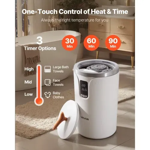VEVOR Handtuchwärmer Eimer Wärmegerät 20 L mit LED-Anzeige & Einstellung (Timer & Temperatur) & Sicherheitsschloss, Towel Warmer für Badezimmer Waschküche Boden, zum Wärmen von Decken, Pyjamas – Bild 5