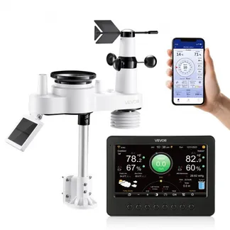 VEVOR 7-in-1 WLAN-Wetterstation, 7-Zoll-TFT-Display, solarbetriebener Außensensor, Wettercenter zur Wettervorhersage, Windgeschwindigkeit, Windrichtung, Temperatur, Luftfeuchtigkeit, Niederschlag VEVOR 7-in-1 WLAN-Wetterstation, 7-Zoll-TFT-Display, solarbetriebener Außensensor, Wettercenter zur Wettervorhersage, Windgeschwindigkeit, Windrichtung, Temperatur, Luftfeuchtigkeit, Niederschlag