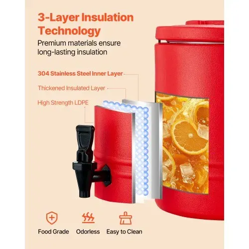 VEVOR isolierter Getränkespender 30 L Thermo-Getränkespender für Heiß- und Kaltgetränke mit Zapfhahn, lebensmittelechter Kühlkrug mit Innenseite aus 304er-Edelstahl, für Tee Kaffee Restaurant – Bild 3