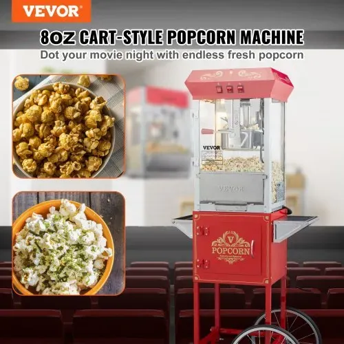 VEVOR Popcornmaschine Popcornautomat Popcorngerät mit Wagen 850 W Popcornmaschine 8 oz Kessel für 48 Tassen pro Ladung, Popcornmaschine mit gehärtetem Glas, inkl. 4 Schaufeln, Kino-Stil, rot VEVOR Popcornmaschine Popcornautomat Popcorngerät mit Wagen 850 W Popcornmaschine 8 oz Kessel für 48 Tassen pro Ladung, Popcornmaschine mit gehärtetem Glas, inkl. 4 Schaufeln, Kino-Stil, rot