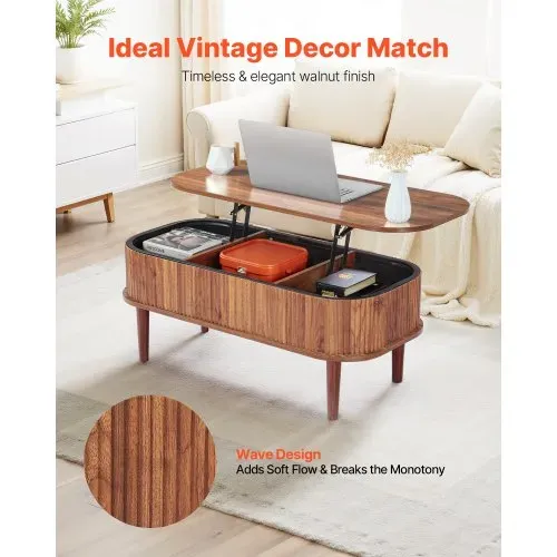 VEVOR Couchtisch Höhenverstellbar 1000x480x405-545 mm, Wohnzimmertisch mit Stauraum, Ausziehbarer Kaffeetisch im Mid-Century-Stil aus MDF, Hubtischplatte für Zuhause & Büro, Walnussfarbe VEVOR Couchtisch Höhenverstellbar 1000x480x405-545 mm, Wohnzimmertisch mit Stauraum, Ausziehbarer Kaffeetisch im Mid-Century-Stil aus MDF, Hubtischplatte für Zuhause & Büro, Walnussfarbe