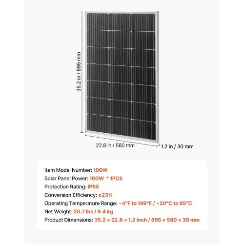 VEVOR Monokristalline Solarmodule 100W, PV-Modul mit MC4-Ausgangsleistung & Aluminiumrahmen, Solarpanel IP65 wasserdicht, Netzunabhängige Balkonkraftwerk für Autos, Boote, RVs & Flachdächer – Bild 6