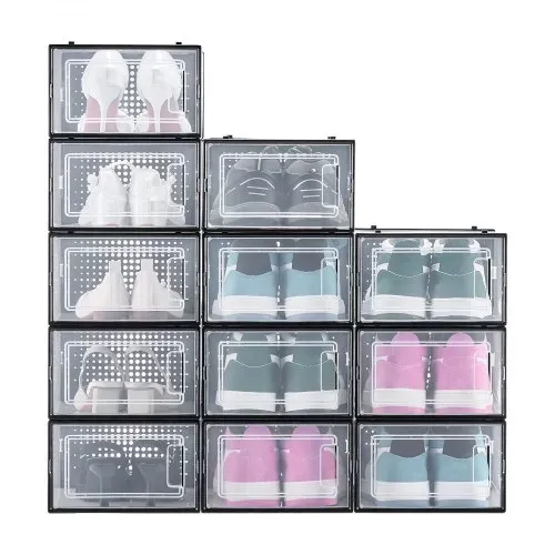 VEVOR Schuhaufbewahrungsboxen stapelbare Schuhboxen (12 Stk.) passend bis US-Größe 11, modulare Schuh-Organizer aus Kunststoff zur Aufbewahrung von High Heels & Stiefeln & Hüten, schwarzer Rahmen – Bild 10