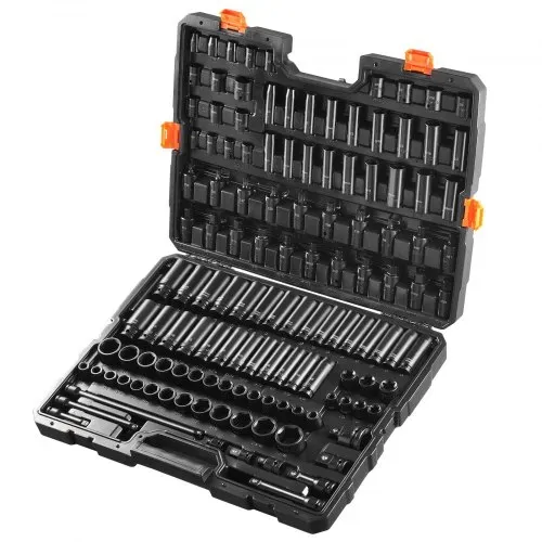VEVOR Schlagschraubensatz Steckschlüsselsatz 3/8 Zoll & 1/2 Zoll Antrieb 130 tlg. SAE & metrischer Steckschlüsselsatz, 6-Kant Cr-Mo Legierungsstahl für Auto-Reparaturen mit Aufbewahrungskoffer – Bild 8
