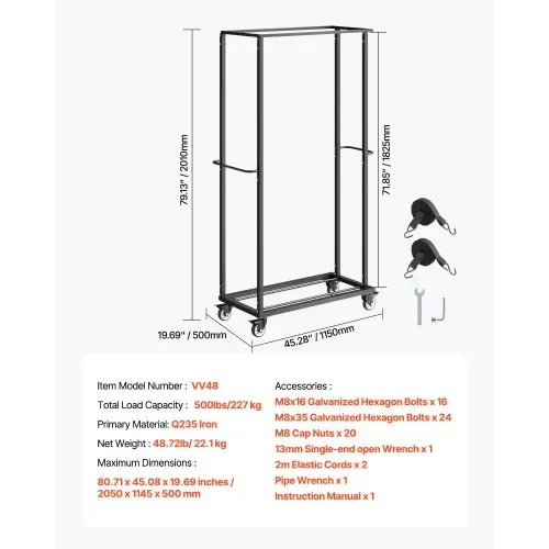 VEVOR Stuhlkarr, Klappbarer Stuhlständer, 227kg Tragkraft, Schwerlast-Stuhlwagen für 60 Stühle, Metall-Stuhlständer mit Lenkrollen & Feststellrädern, für Partyveranstaltungen, Hotels, Mattschwarz – Bild 6