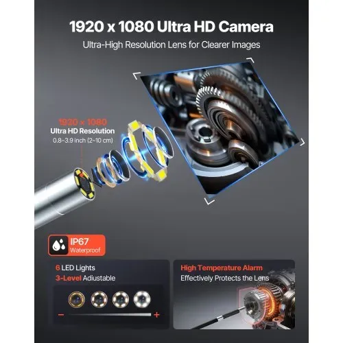 VEVOR Drehbare Endoskopkamera mit Licht, Inspektionskamera mit 360° beweglichem Kopf, IP67 Wasserdichte Rohrkamera mit 6 Zoll Display 1,5 m Kabel 7000 mAh Akku, 6,2 mm Boreskopkamera für Auto Haus – Bild 4