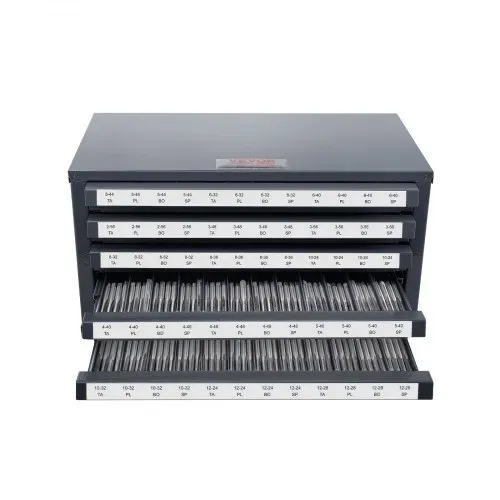 VEVOR Schneidbohrer-Spenderschrank, Gewindebohrer-Organizer mit 5 Schubladen für #2-56-#12-28 Bohrerspender-Organizerschrank aus Stahl mit Etiketten, Stapelbarer Schrank mit 60 Fächern Grau – Bild 10