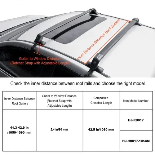 VEVOR Dachträger Dachgepäckträger Auto Querträger 2 Stk. Dachträger 70,3 kg Tragfähigkeit, geeignet für PKW Abstand zwischen Dachrinnen 105-109 cm, Abstand von Dachrinnen zu Fenstern 6 cm – Bild 2