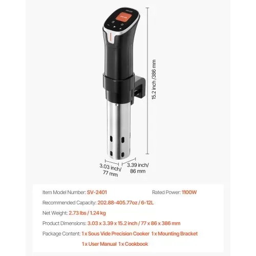 VEVOR Sous-Vide Stick, 1100 W Sous-Vide Garer , WLAN-Tauchzirkulator mit 10 voreingestellten Rezepten, LCD-Touchscreen, Präzisionskocher, genaue Temperatur & Timer, App-Steuerung – Bild 6